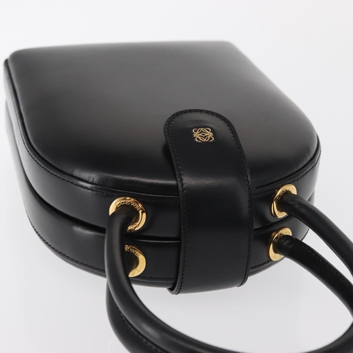 LOEWE Anagram Hand Bag Leather Black Gold Auth bs32207