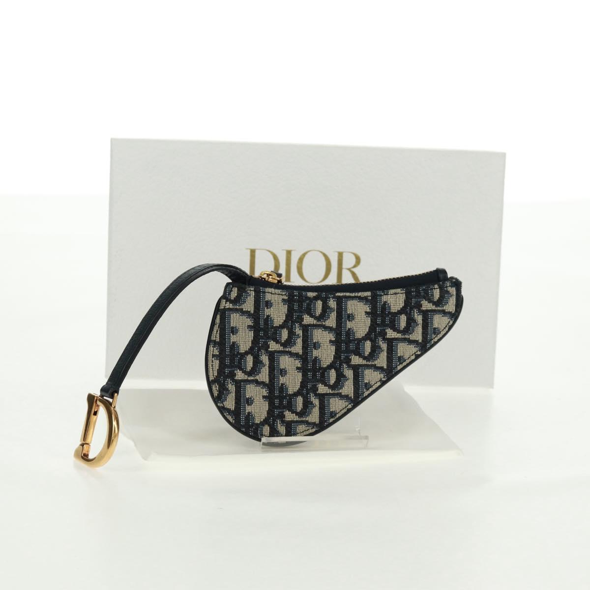 Christian Dior Trotter Canvas Saddle Pouch Navy Gold Auth bs32208V