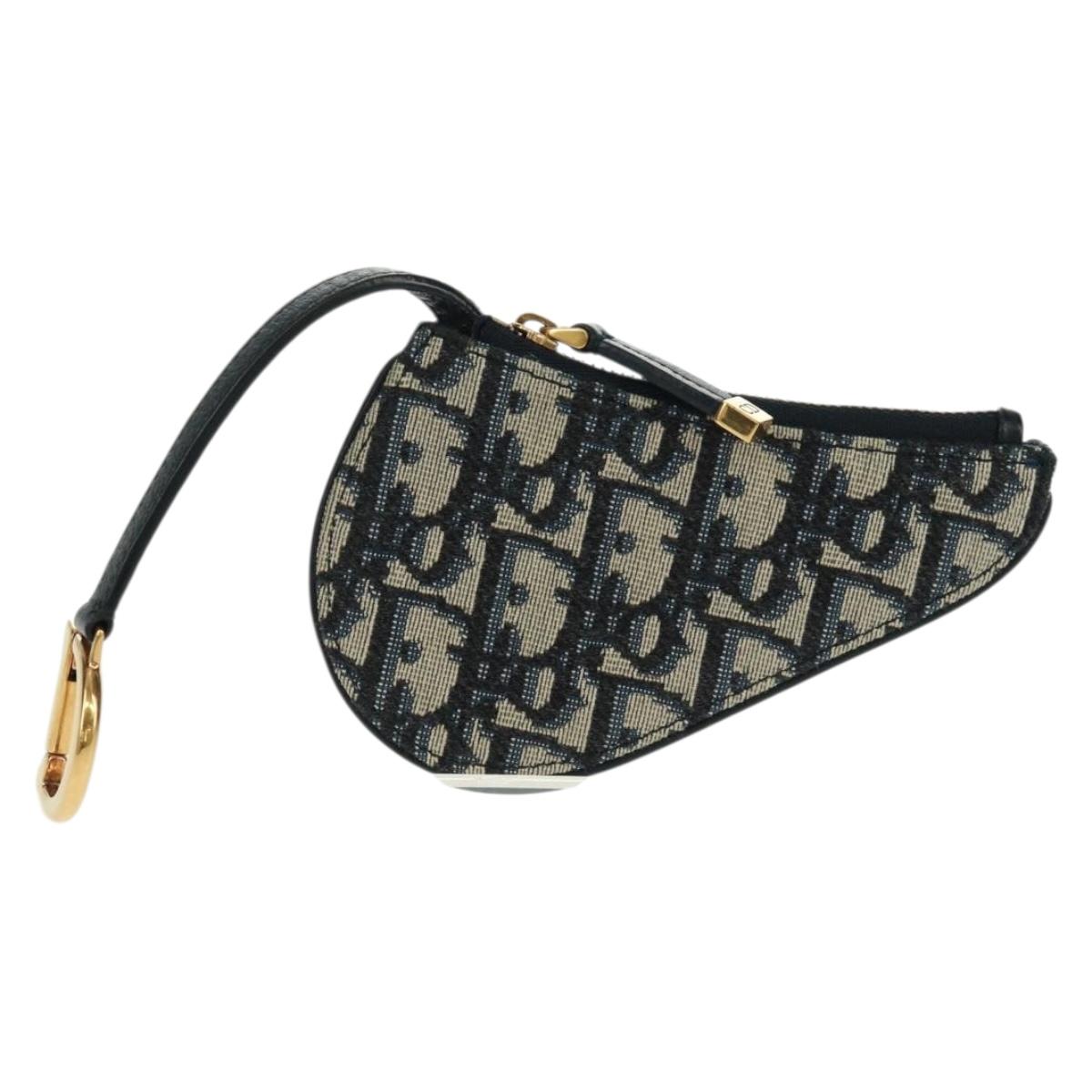 Christian Dior Trotter Canvas Saddle Pouch Navy Gold Auth bs32208V