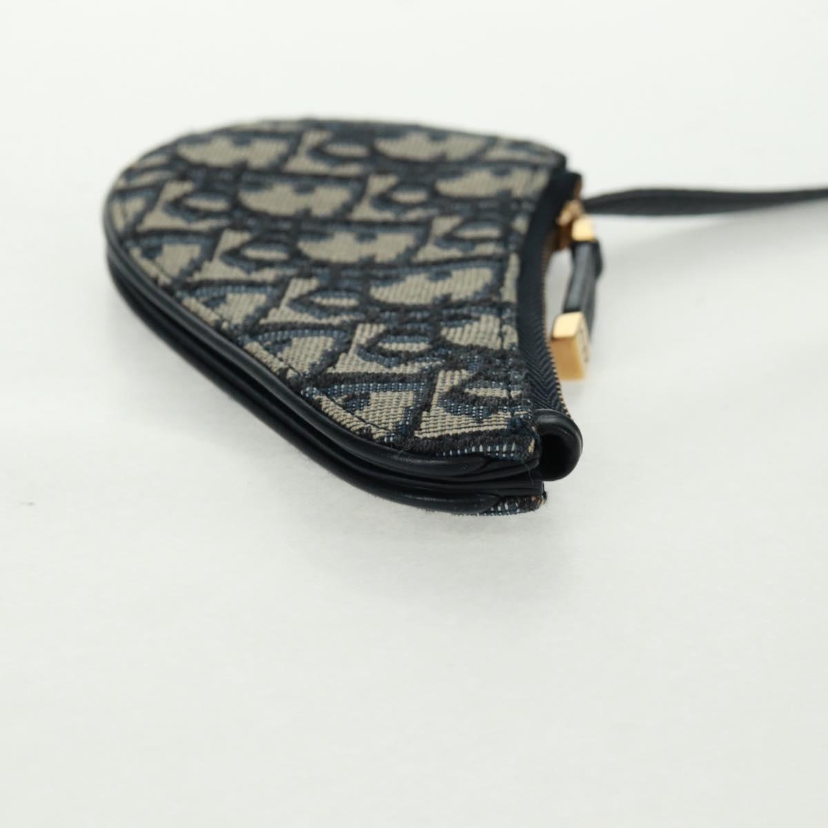 Christian Dior Trotter Canvas Saddle Pouch Navy Gold Auth bs32208V