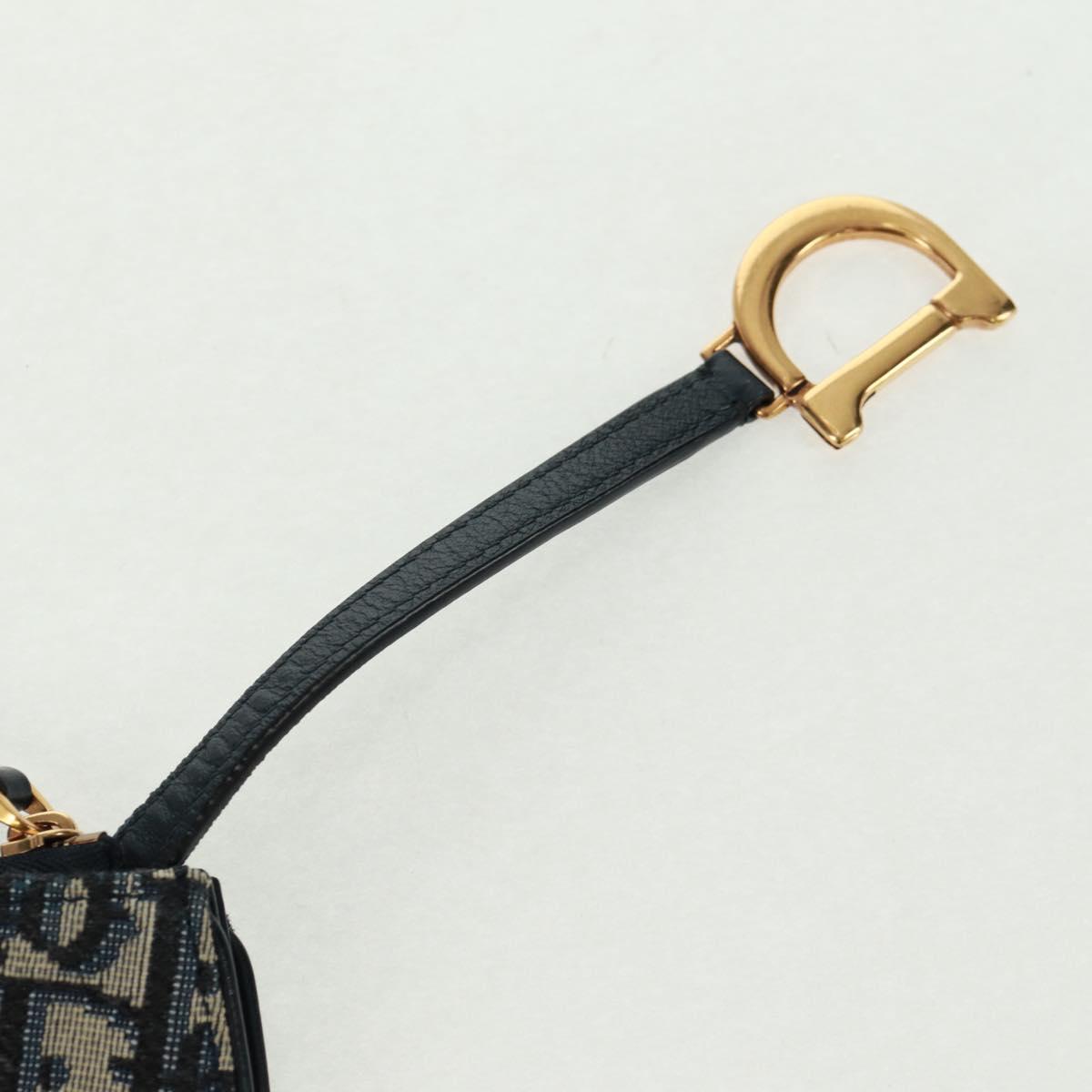 Christian Dior Trotter Canvas Saddle Pouch Navy Gold Auth bs32208V