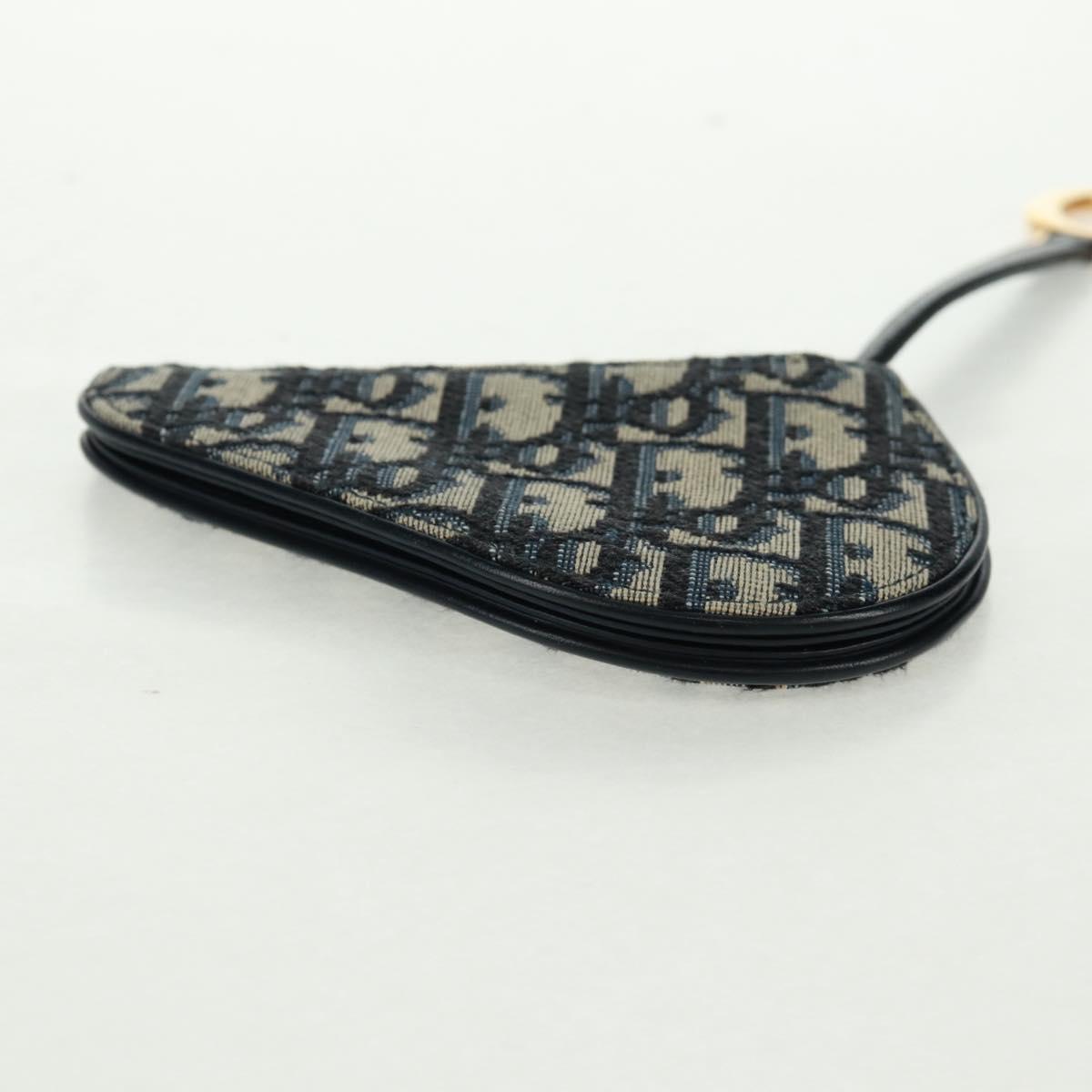 Christian Dior Trotter Canvas Saddle Pouch Navy Gold Auth bs32208V