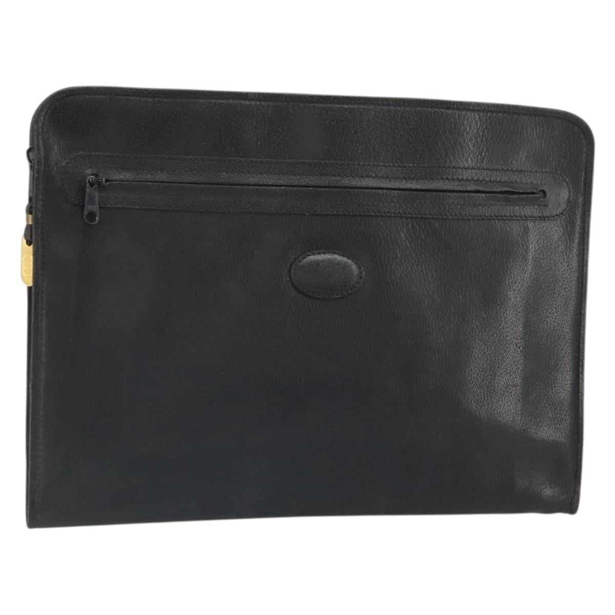 GUCCI Clutch Bag Leather Black 015 399 0282 Auth bs32210