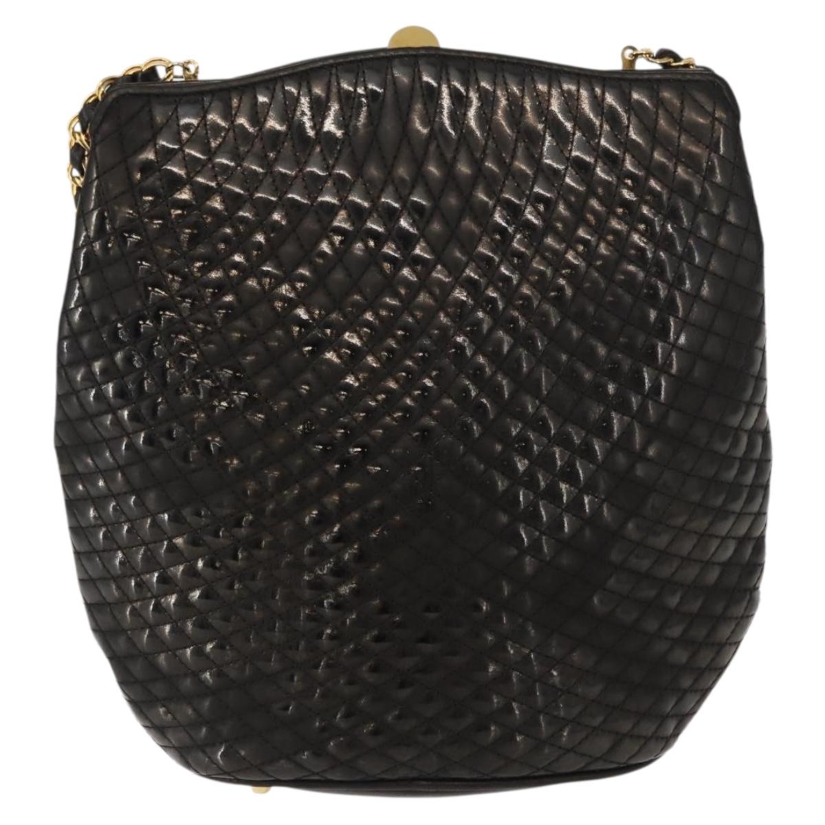 BALLY Chain Shoulder Bag Patent leather Gold Black Auth bs32211