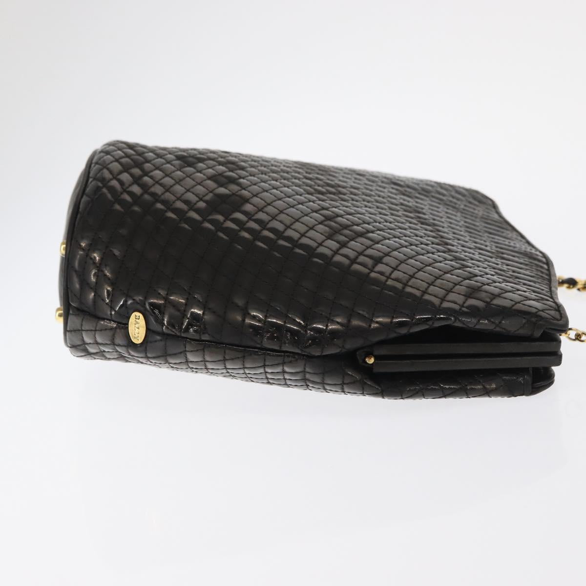 BALLY Chain Shoulder Bag Patent leather Gold Black Auth bs32211