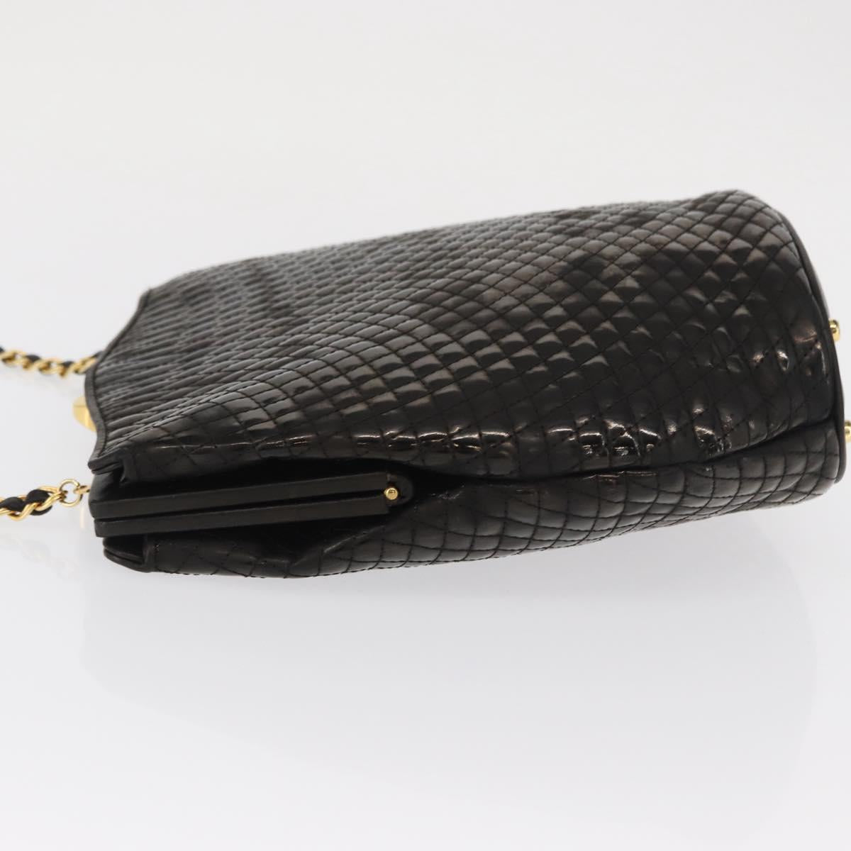 BALLY Chain Shoulder Bag Patent leather Gold Black Auth bs32211