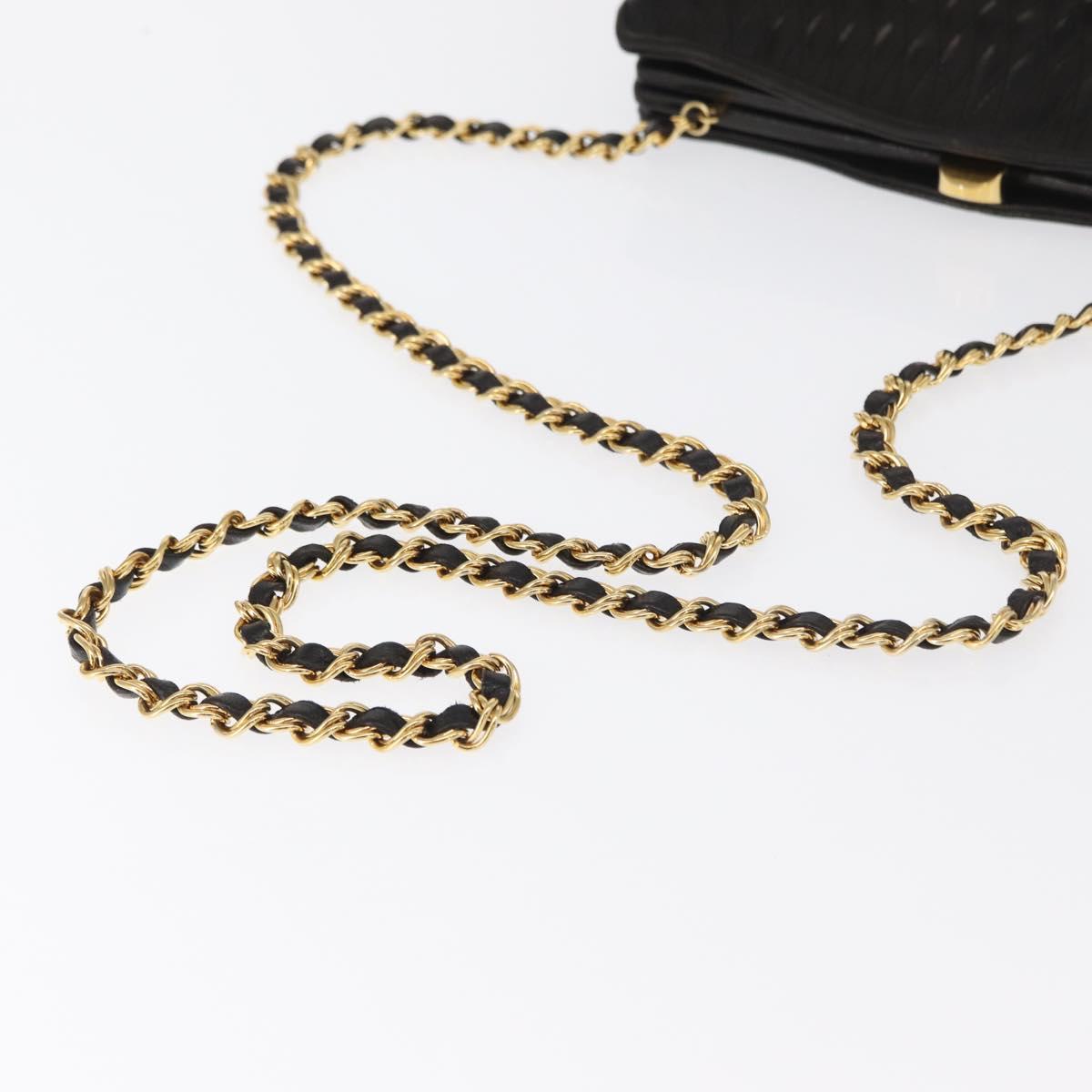 BALLY Chain Shoulder Bag Patent leather Gold Black Auth bs32211