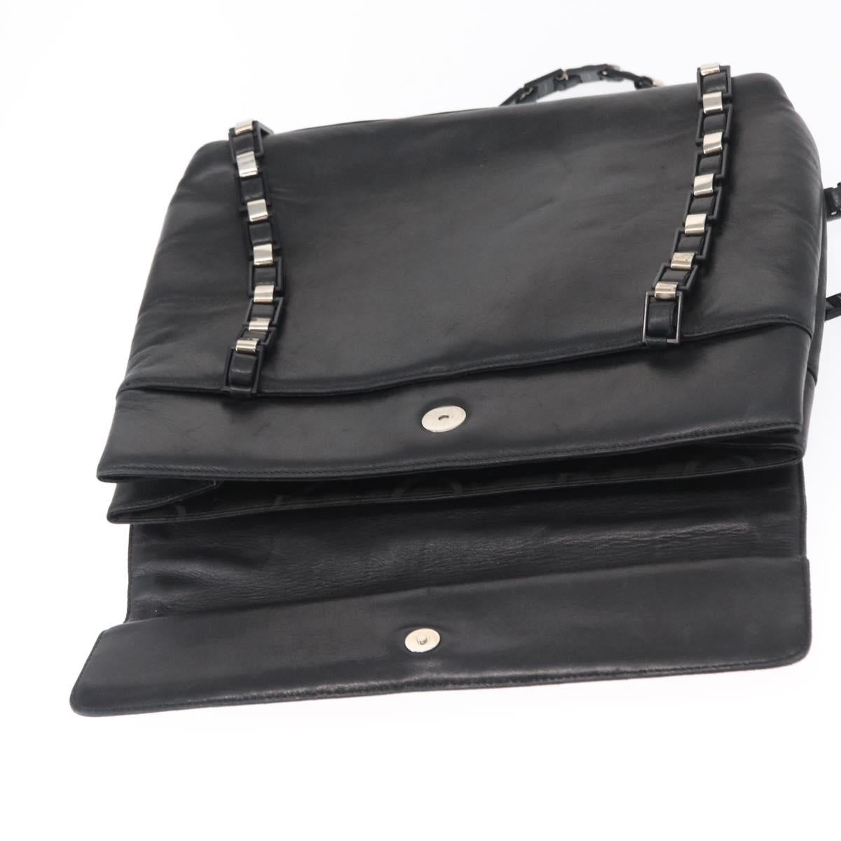 Salvatore Ferragamo Shoulder Bag Leather Black Silver Auth bs32241