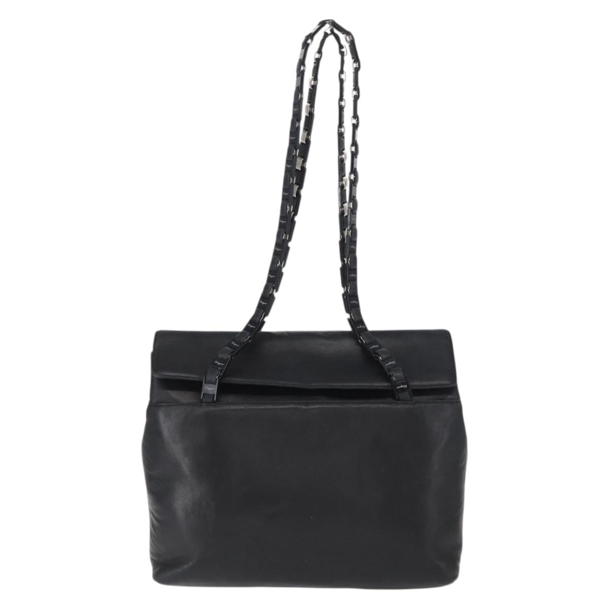 Salvatore Ferragamo Shoulder Bag Leather Black Silver Auth bs32241