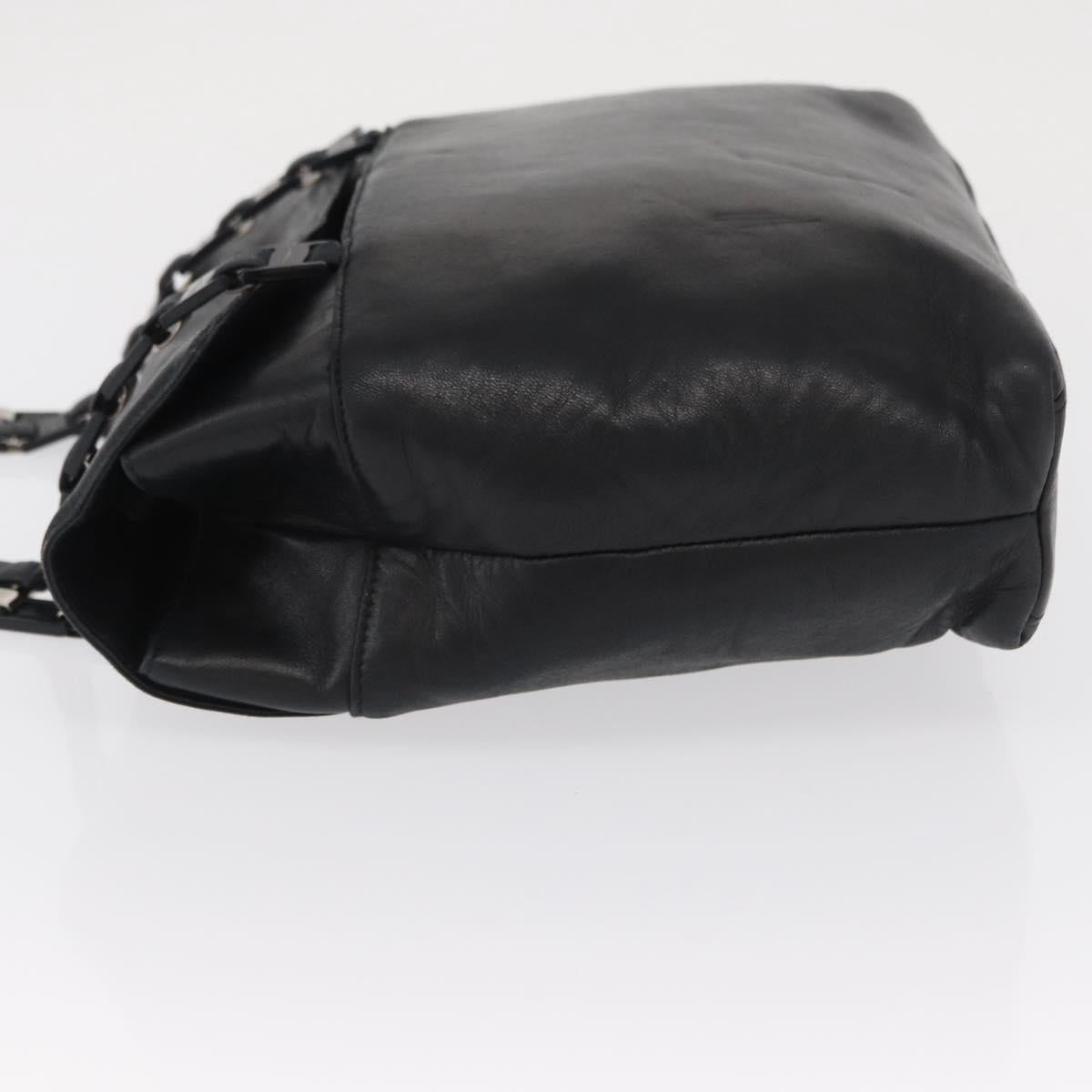 Salvatore Ferragamo Shoulder Bag Leather Black Silver Auth bs32241