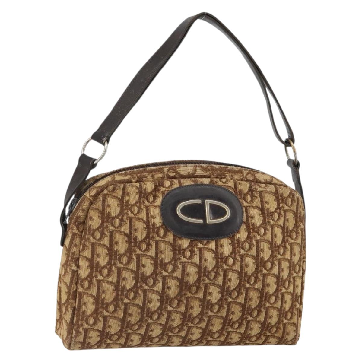 Christian Dior Trotter Canvas Shoulder Bag Brown Gold Auth bs32243