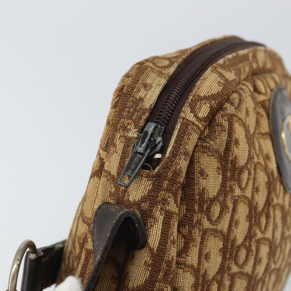 Christian Dior Trotter Canvas Shoulder Bag Brown Gold Auth bs32243