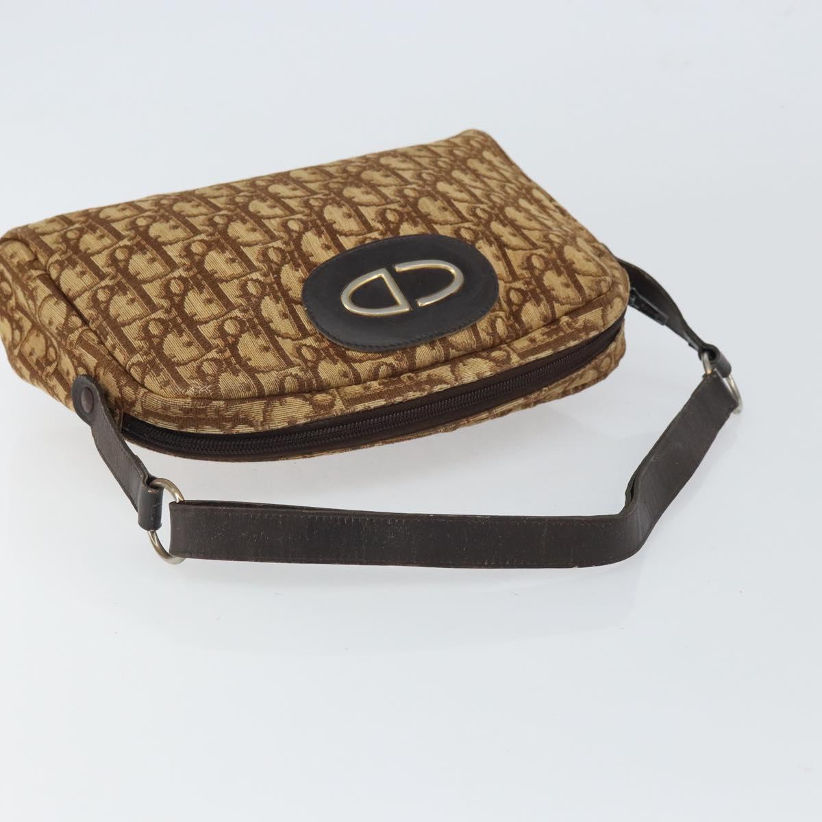 Christian Dior Trotter Canvas Shoulder Bag Brown Gold Auth bs32243