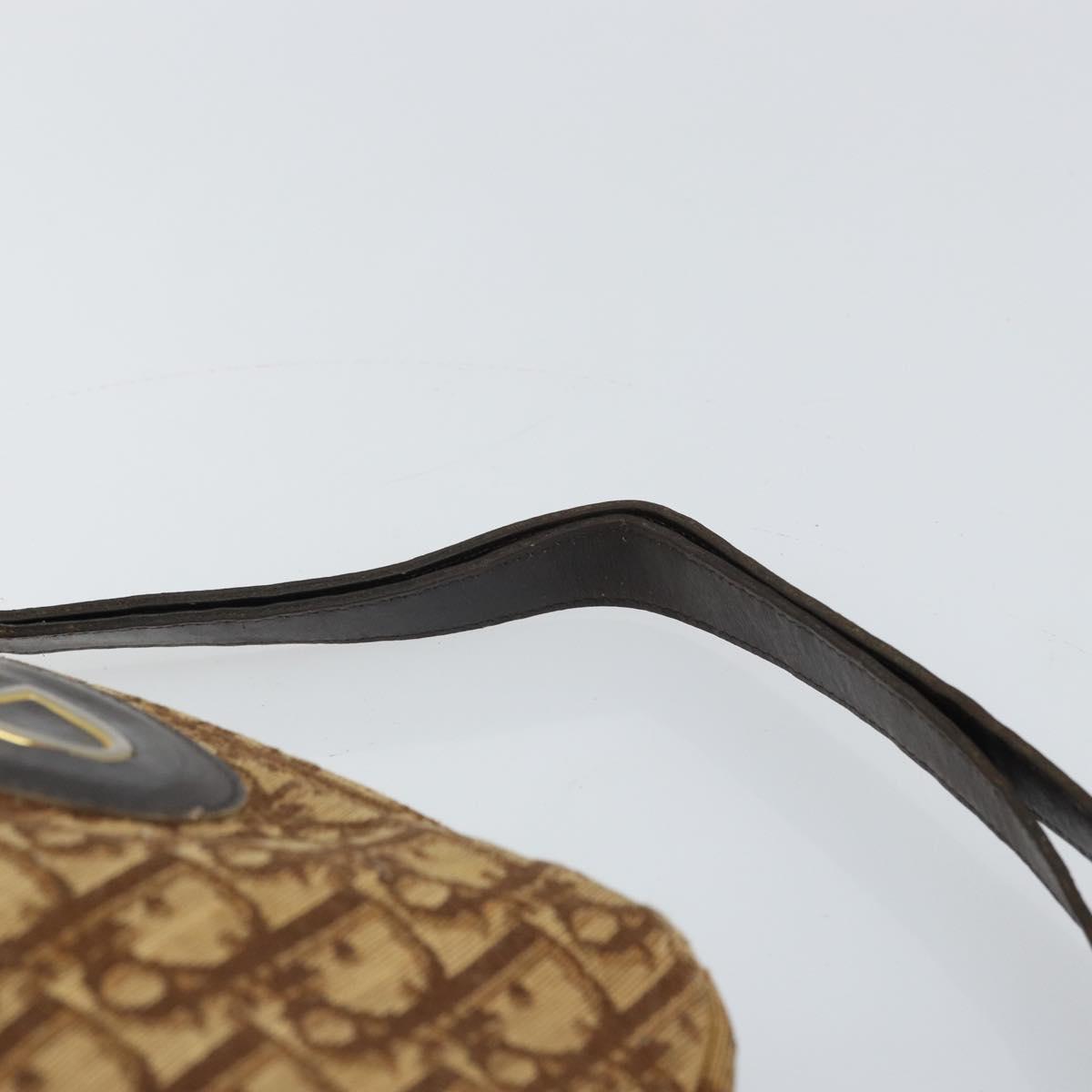 Christian Dior Trotter Canvas Shoulder Bag Brown Gold Auth bs32243
