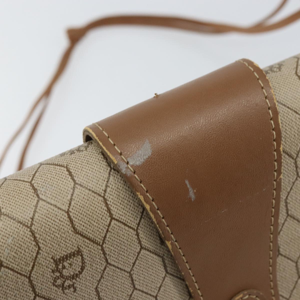 Christian Dior Honeycomb Canvas Shoulder Bag PVC Beige Gold Auth bs32244