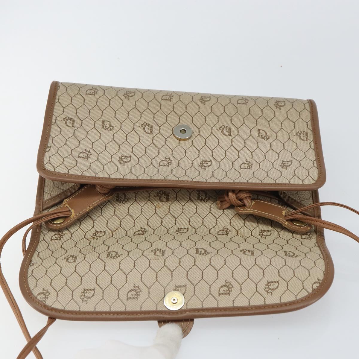 Christian Dior Honeycomb Canvas Shoulder Bag PVC Beige Gold Auth bs32244