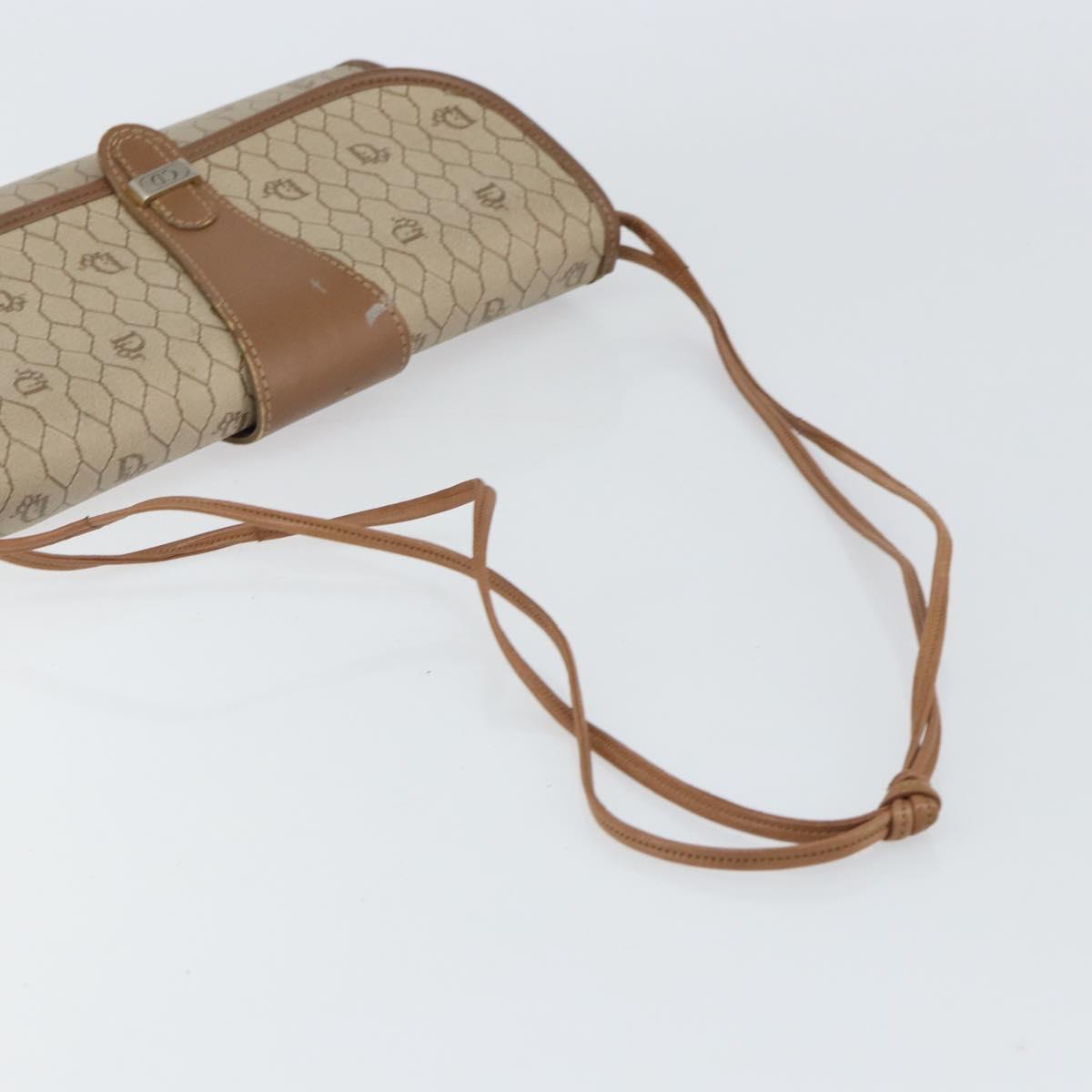 Christian Dior Honeycomb Canvas Shoulder Bag PVC Beige Gold Auth bs32244