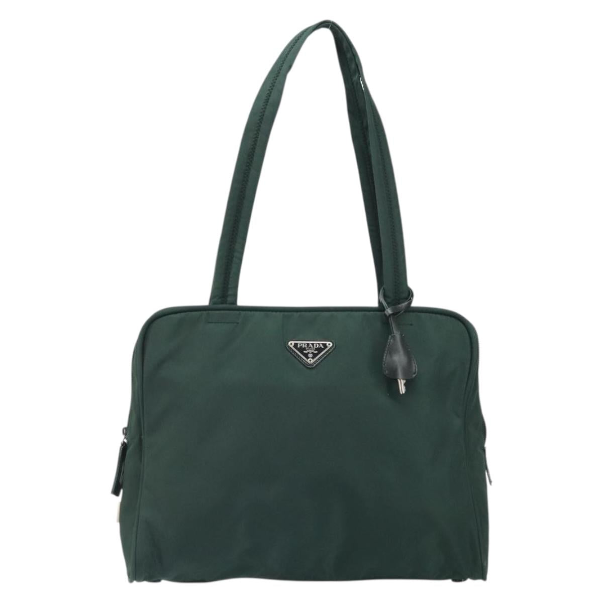 PRADA Tote Bag Nylon Green Silver Auth bs32246