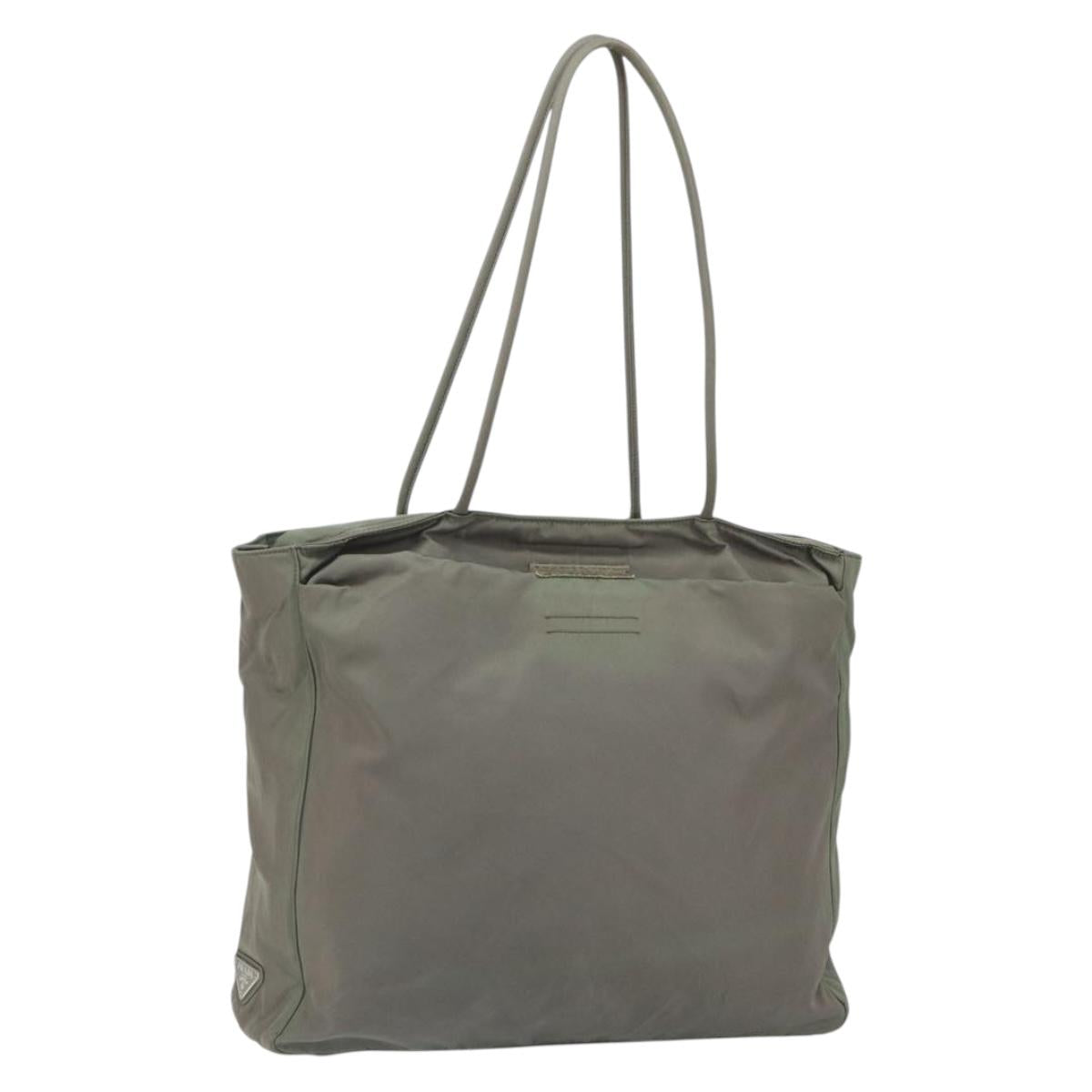 PRADA Tote Bag Nylon Khaki Silver Auth bs32247