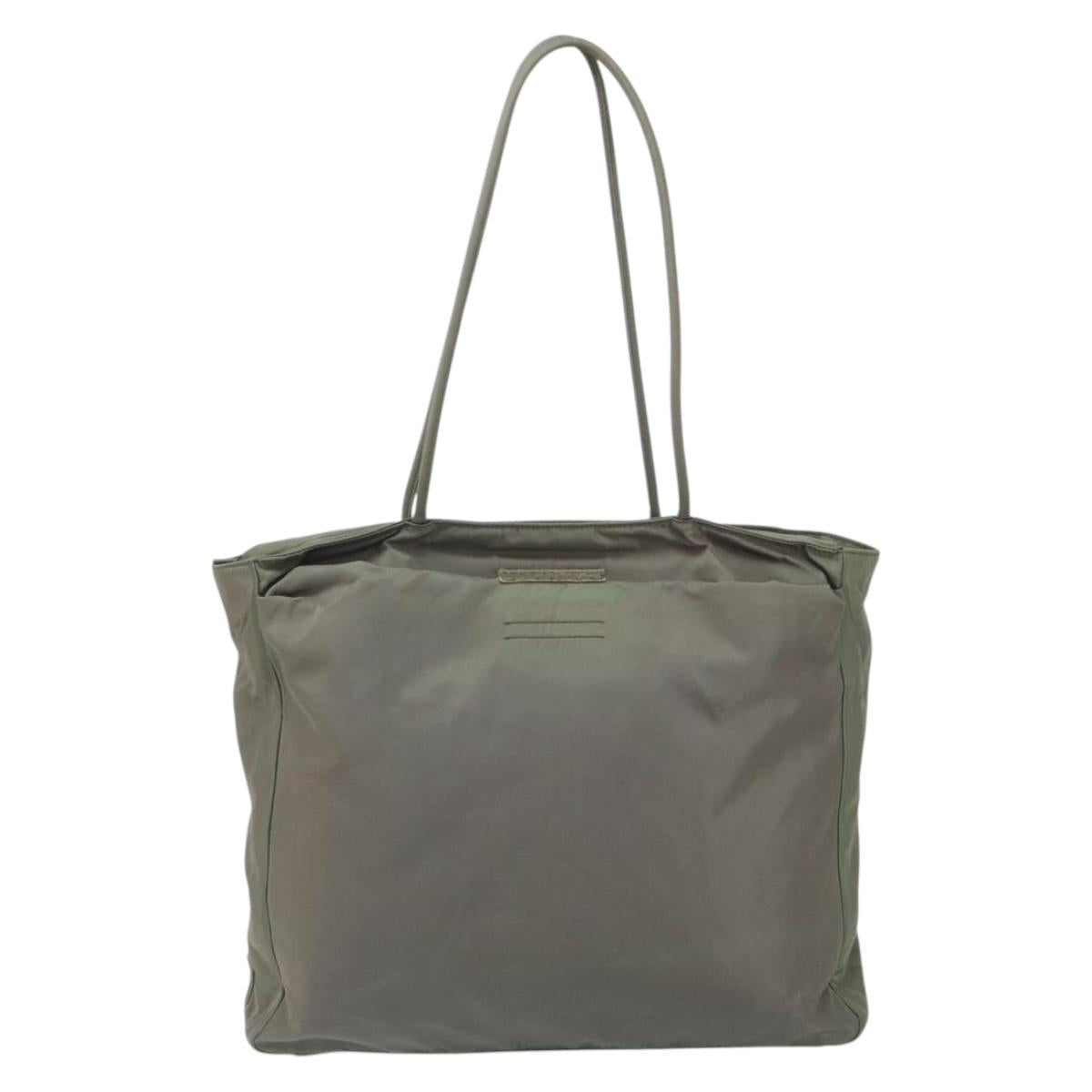 PRADA Tote Bag Nylon Khaki Silver Auth bs32247