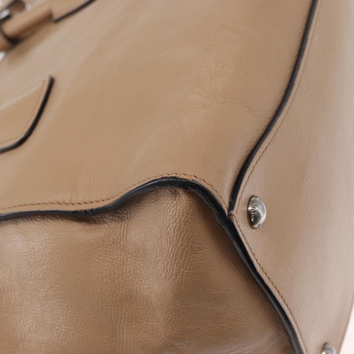 PRADA Tote Bag Leather 2way Beige Silver Auth bs32248