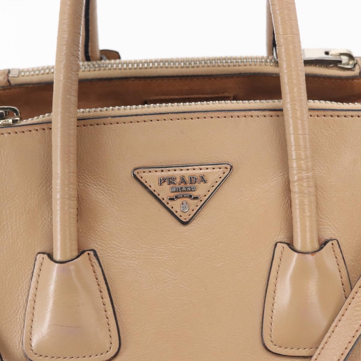 PRADA Tote Bag Leather 2way Beige Silver Auth bs32248