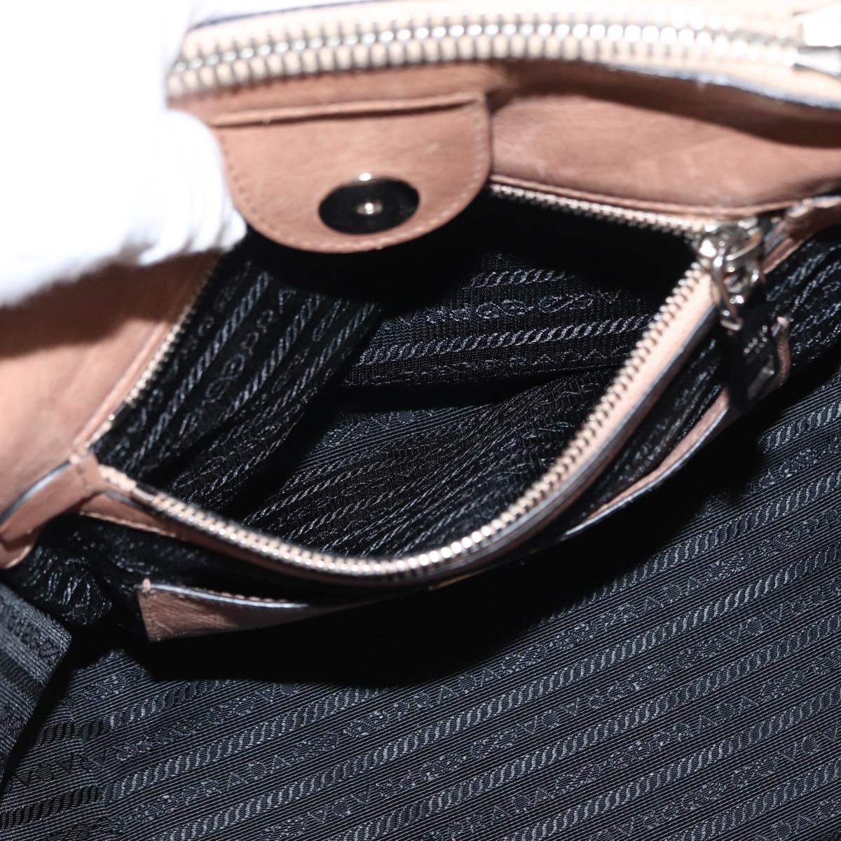 PRADA Tote Bag Leather 2way Beige Silver Auth bs32248