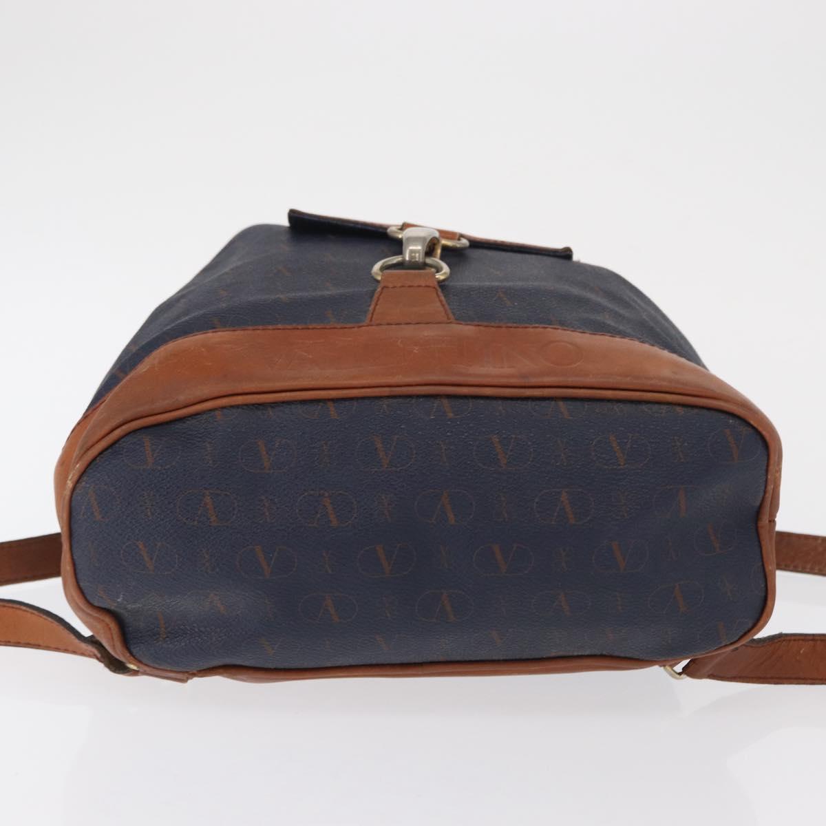 VALENTINO Backpack Leather Navy Gold Auth bs32249