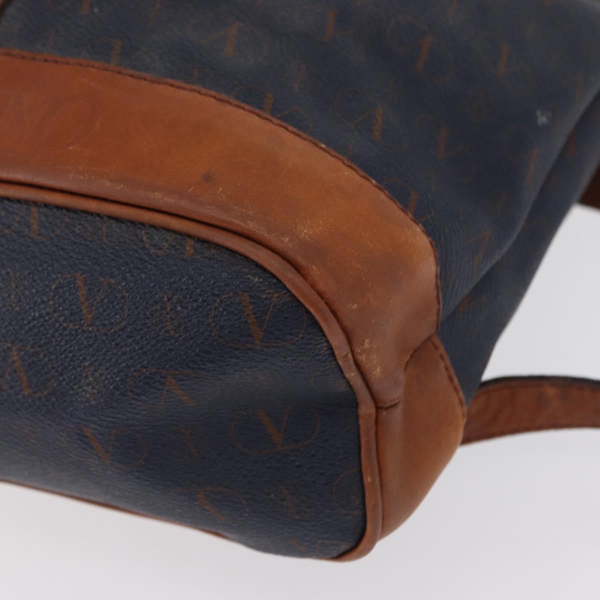 VALENTINO Backpack Leather Navy Gold Auth bs32249