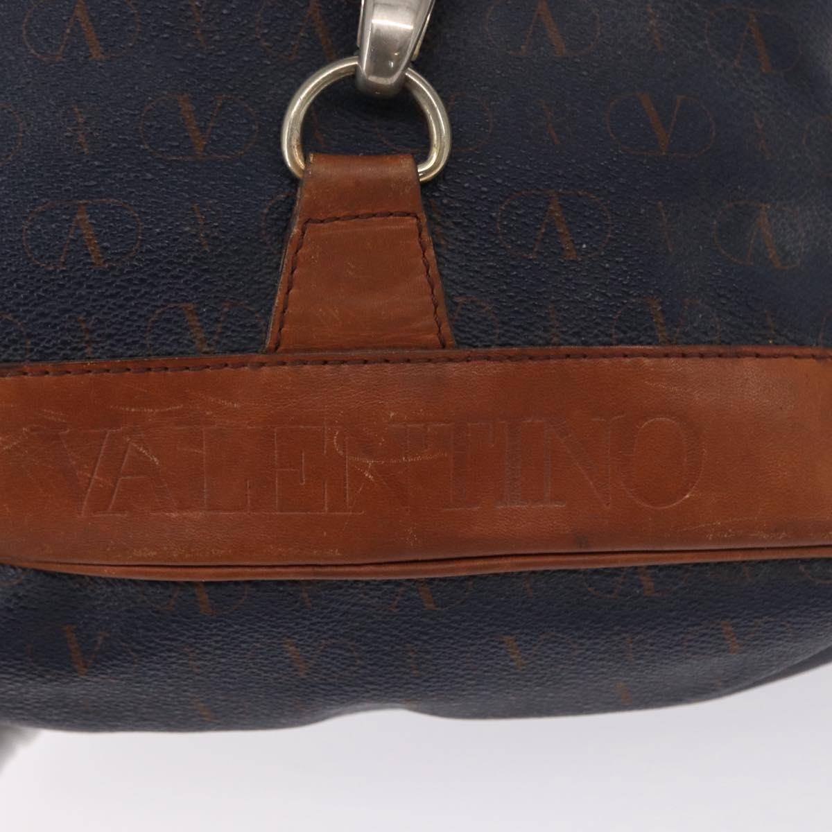 VALENTINO Backpack Leather Navy Gold Auth bs32249
