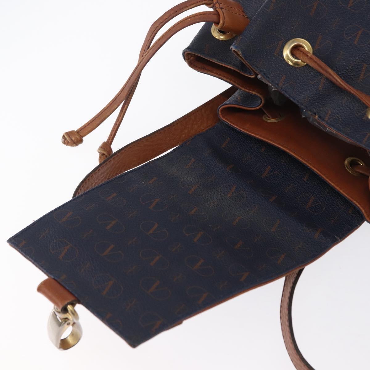 VALENTINO Backpack Leather Navy Gold Auth bs32249