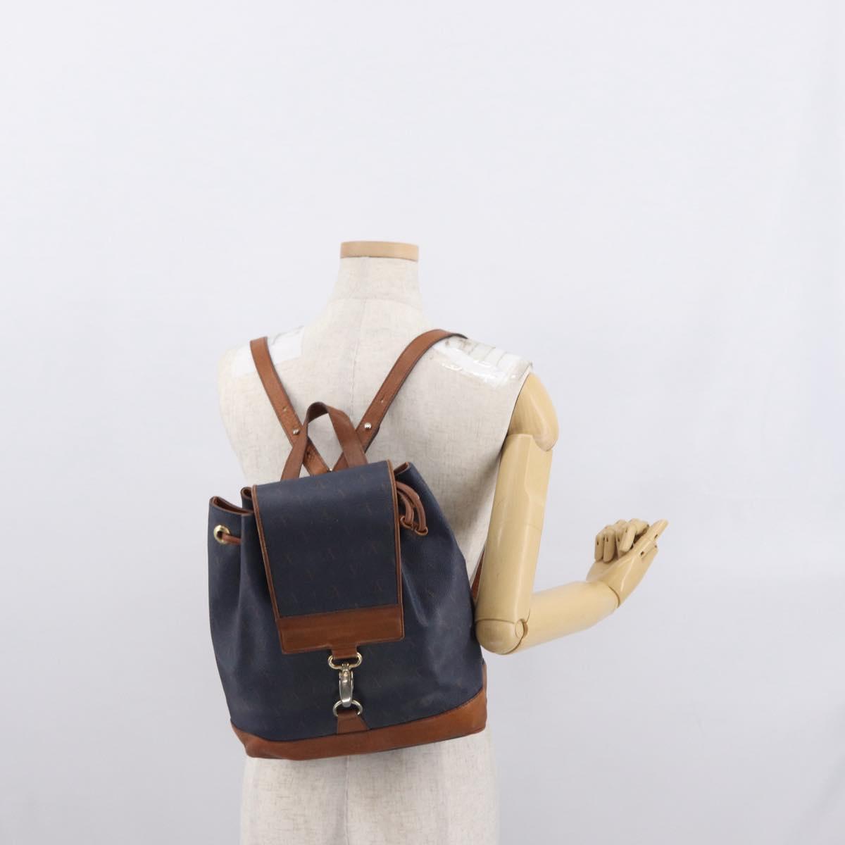 VALENTINO Backpack Leather Navy Gold Auth bs32249