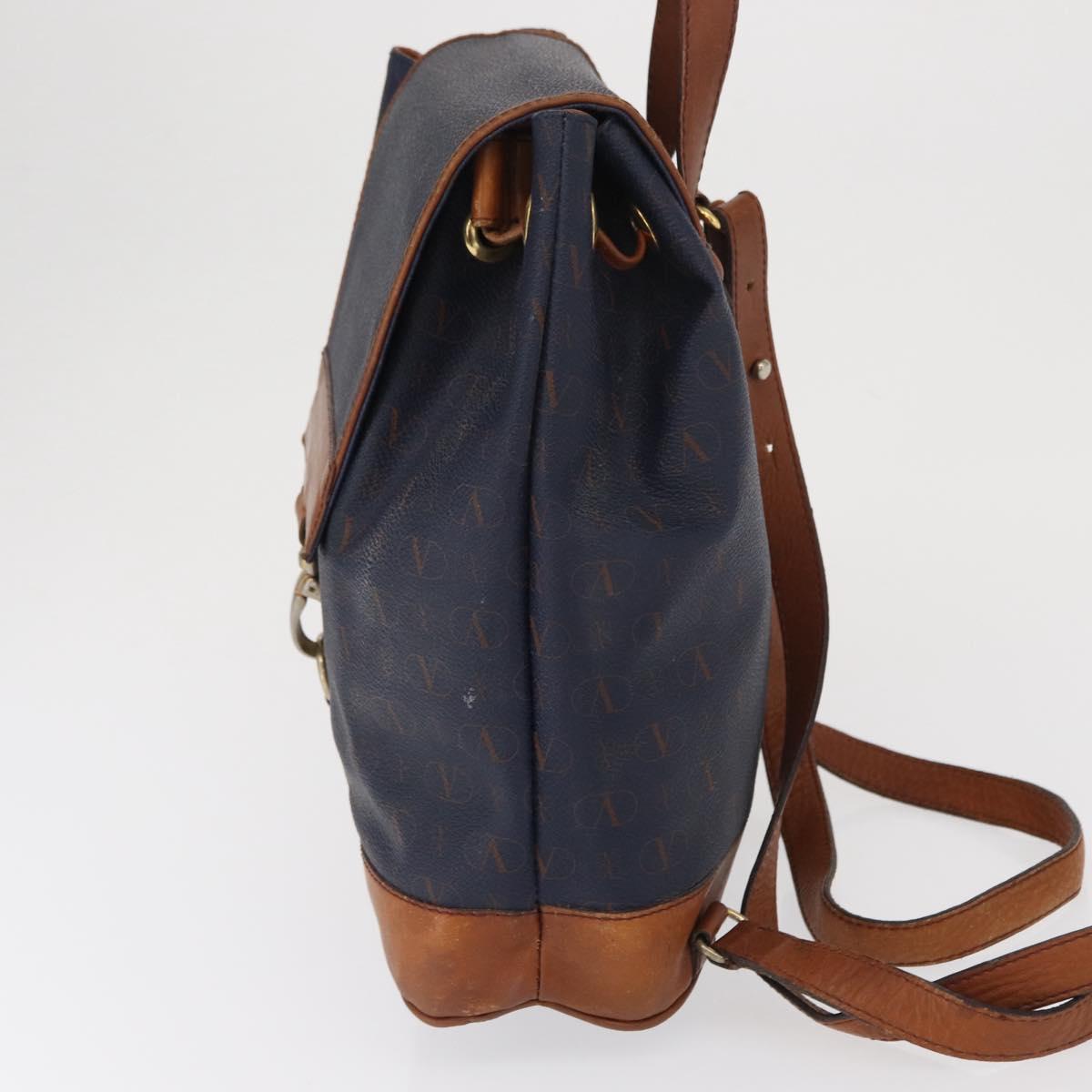 VALENTINO Backpack Leather Navy Gold Auth bs32249