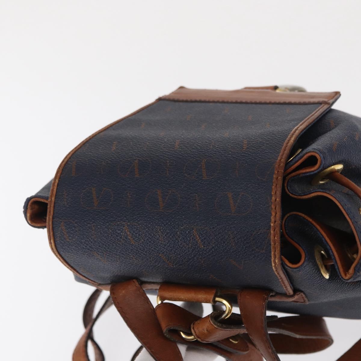 VALENTINO Backpack Leather Navy Gold Auth bs32249