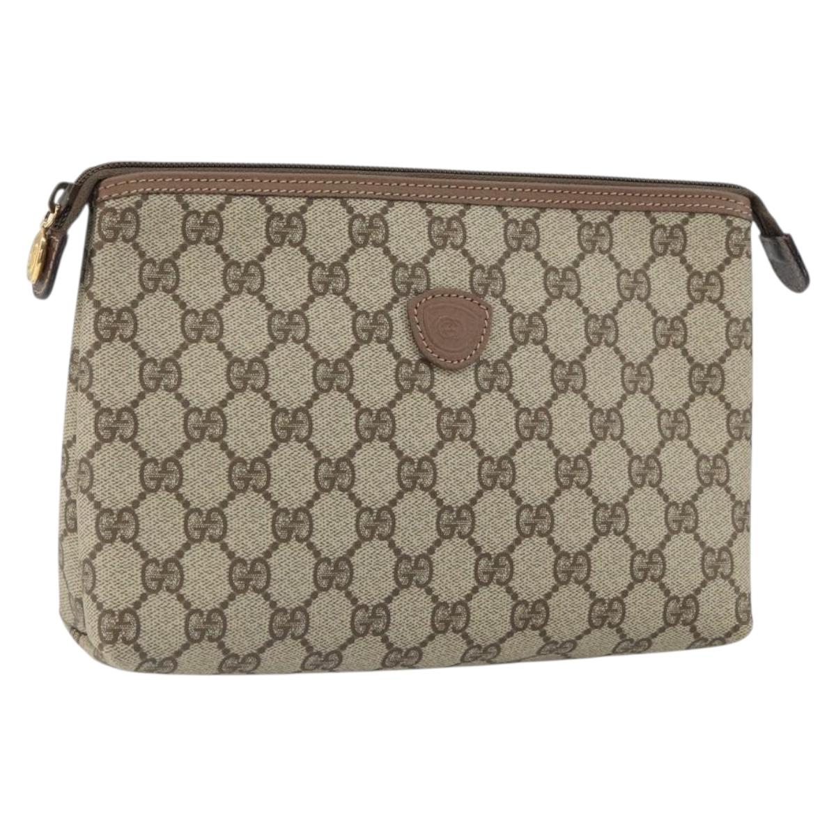 GUCCI GG Supreme Clutch Bag PVC Beige Gold 014 115 6088 Auth bs32272