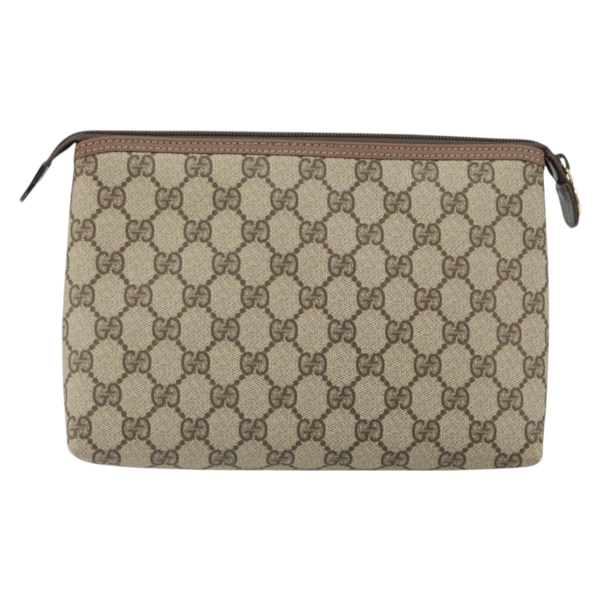 GUCCI GG Supreme Clutch Bag PVC Beige Gold 014 115 6088 Auth bs32272