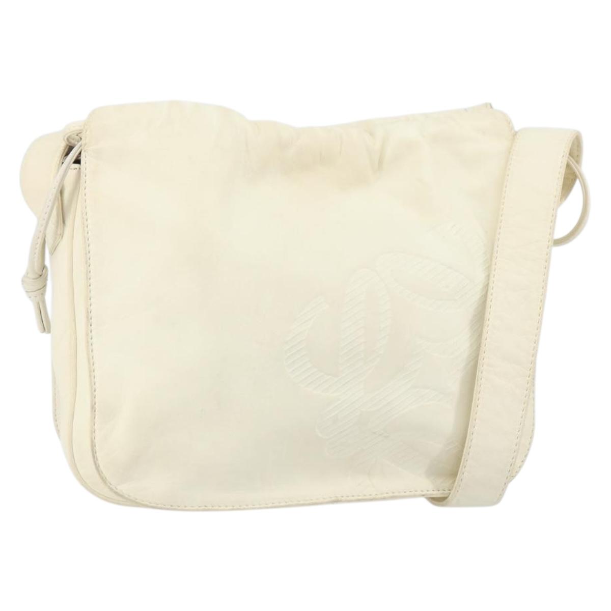 LOEWE Anagram Shoulder Bag Leather White Gold Auth bs32275
