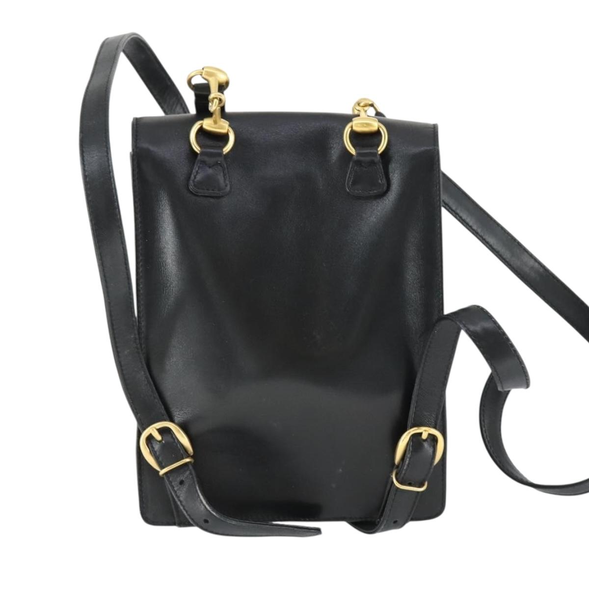 GUCCI Backpack Leather Black Gold Auth bs32276