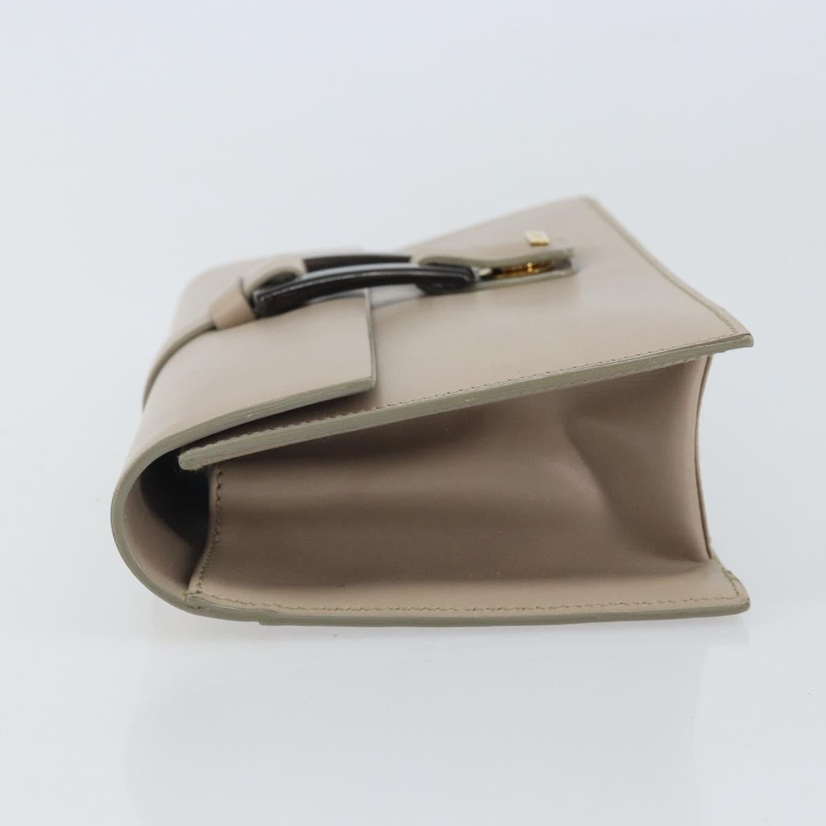 GUCCI Clutch Bag Leather Outlet Beige Gold Auth bs32278