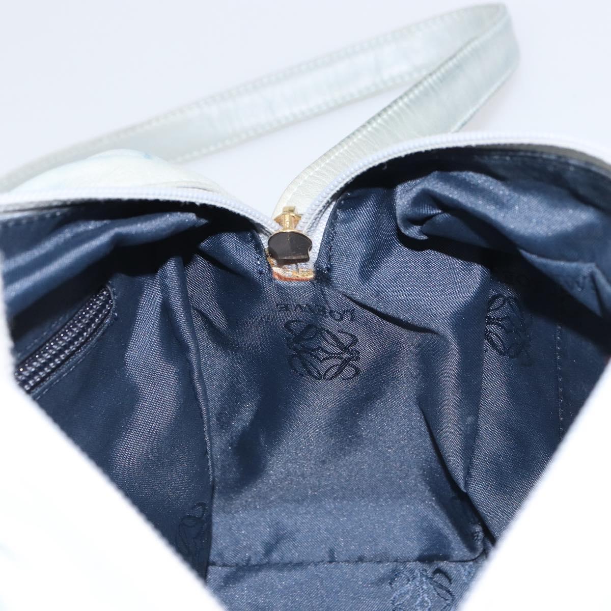 LOEWE Anagram Shoulder Bag Leather Light Blue Gold Auth bs32302