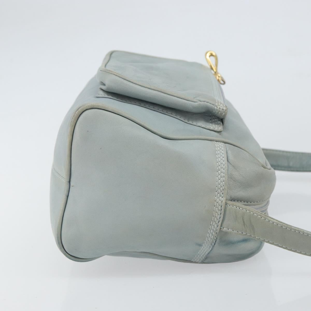 LOEWE Anagram Shoulder Bag Leather Light Blue Gold Auth bs32302