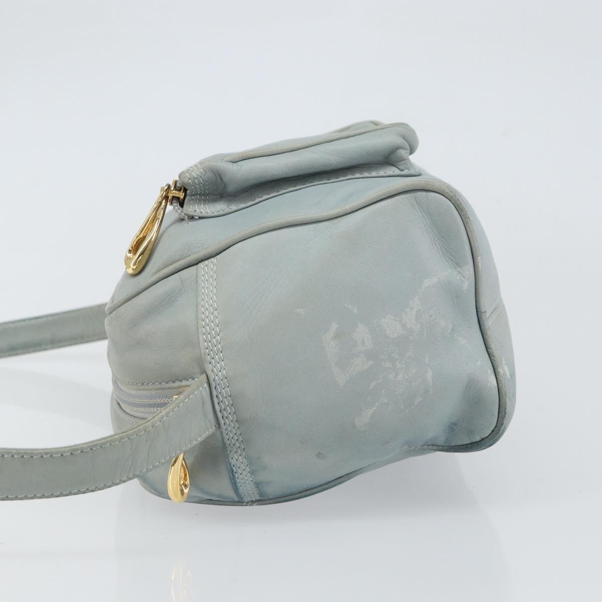 LOEWE Anagram Shoulder Bag Leather Light Blue Gold Auth bs32302