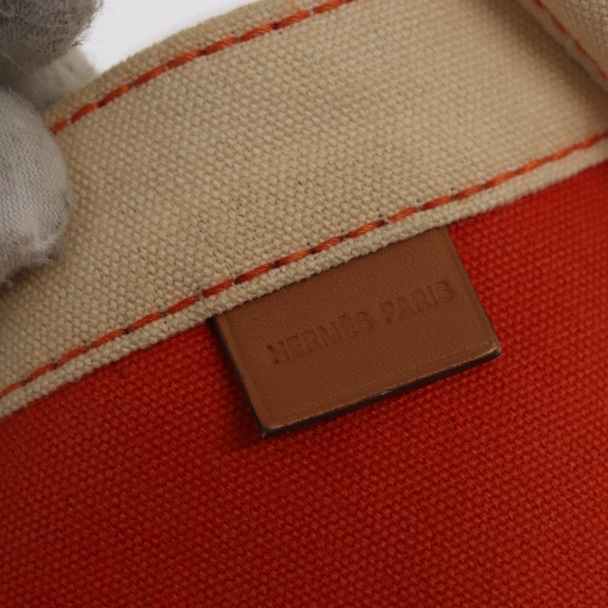 HERMES Sac Baga GM Tote Bag Canvas Orange Silver Auth bs32305