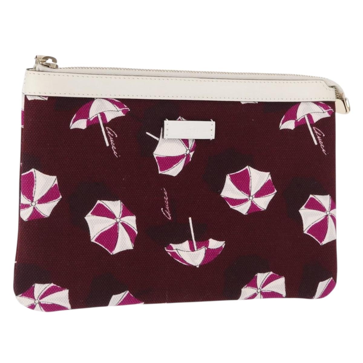 GUCCI Clutch Bag Canvas Gold Bordeaux Auth bs32310