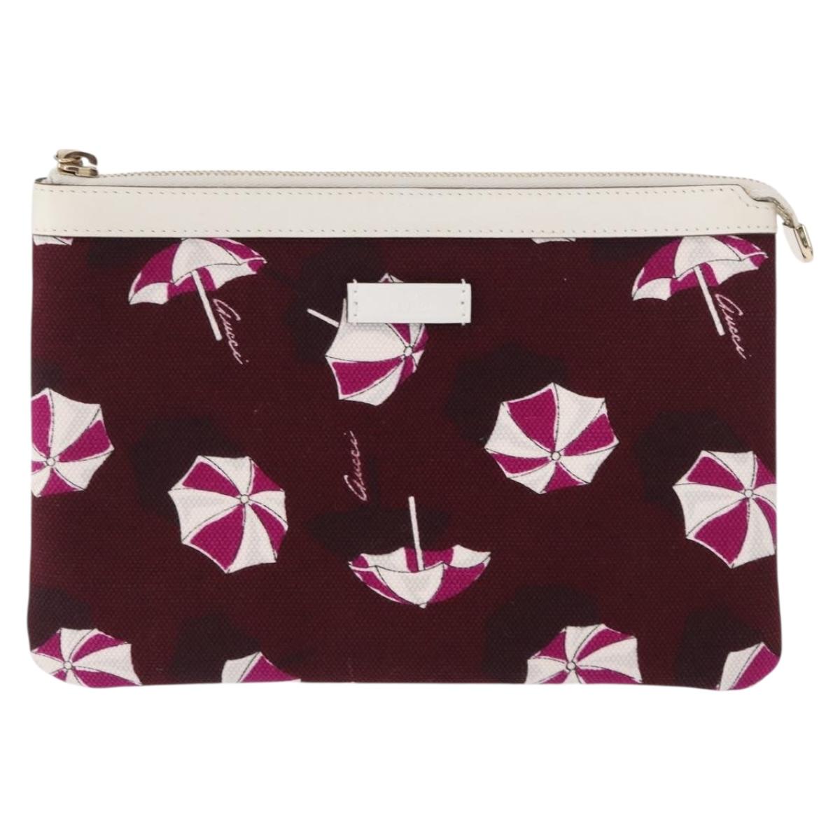 GUCCI Clutch Bag Canvas Gold Bordeaux Auth bs32310