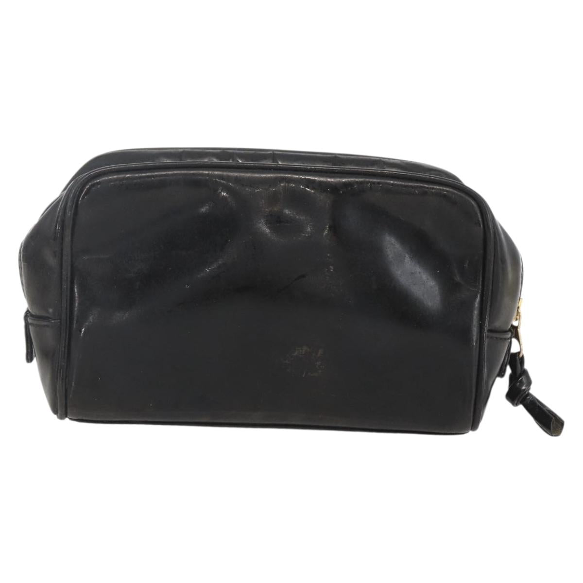 CHANEL Pouch Patent leather Black Gold CC Auth bs32314