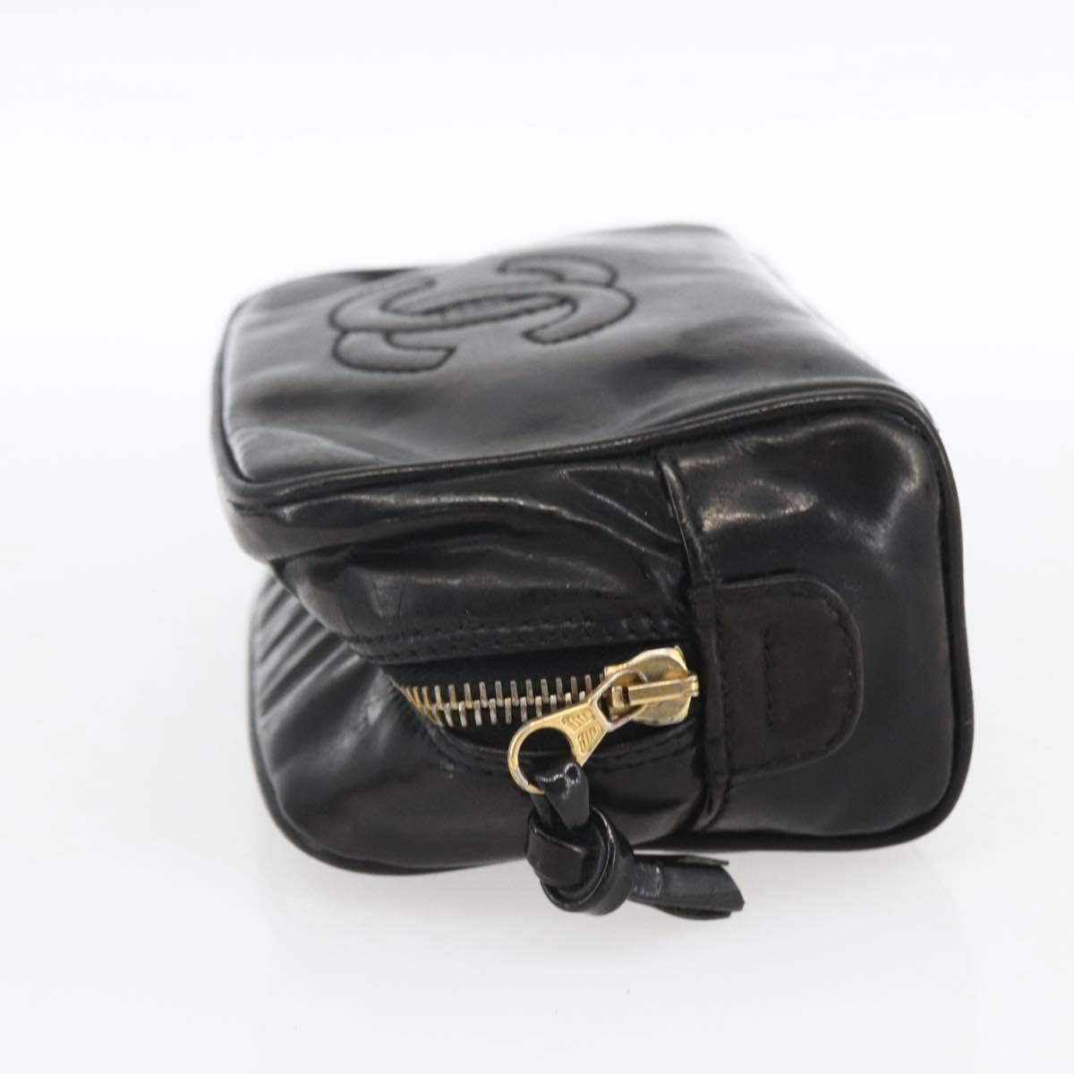 CHANEL Pouch Patent leather Black Gold CC Auth bs32314
