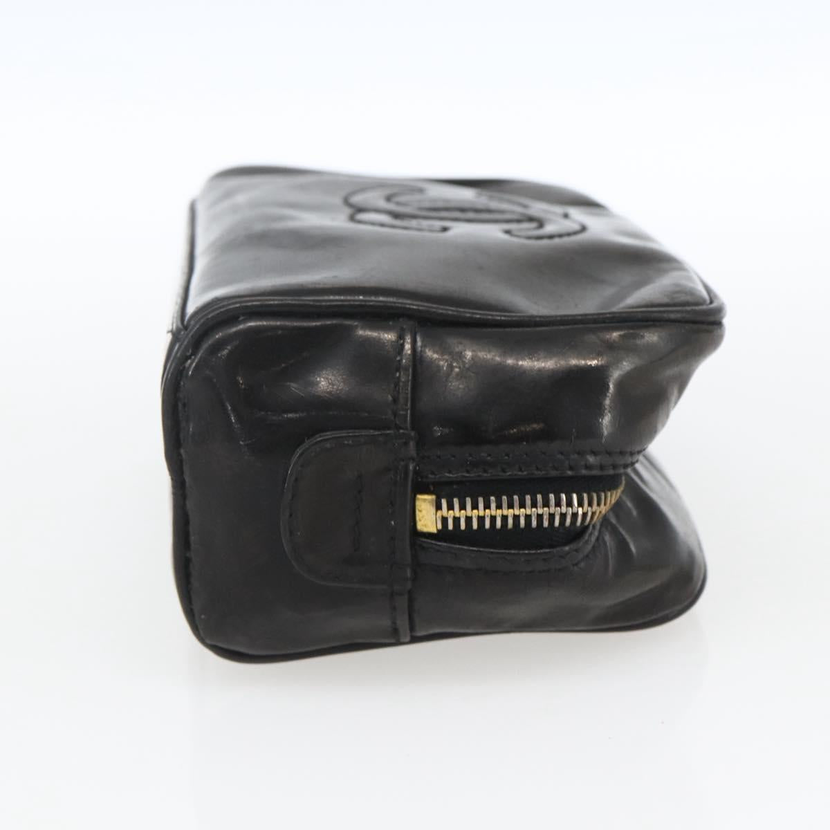 CHANEL Pouch Patent leather Black Gold CC Auth bs32314