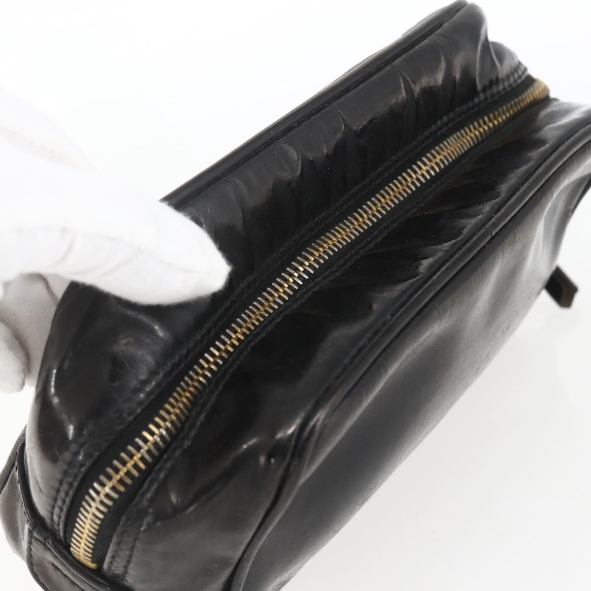 CHANEL Pouch Patent leather Black Gold CC Auth bs32314