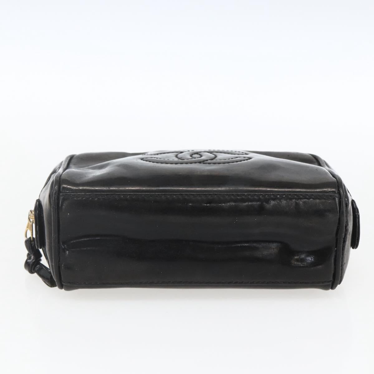 CHANEL Pouch Patent leather Black Gold CC Auth bs32314